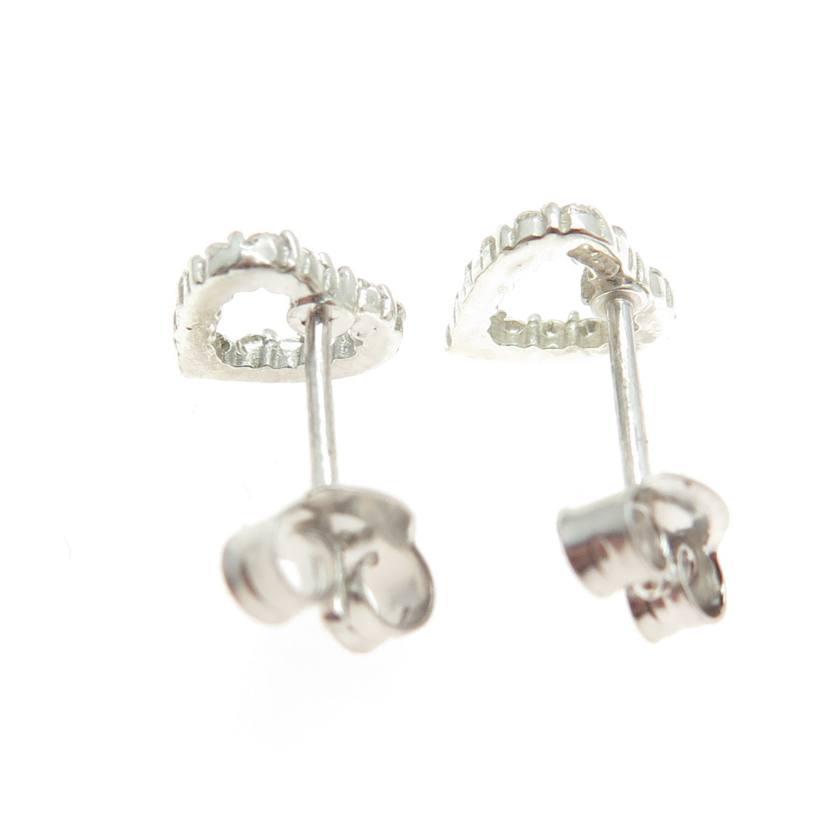 925 Sterling Silver Round-Cut Shaped C Z Open Heart Stud Earrings