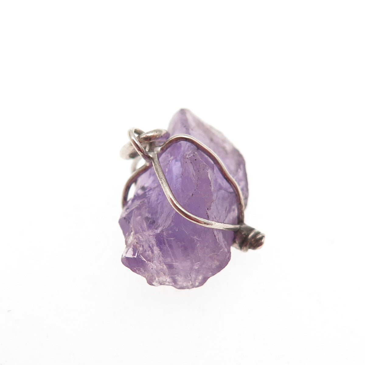 925 Sterling Silver Vintage Real Amethyst Amulet Mini Charm Pendant