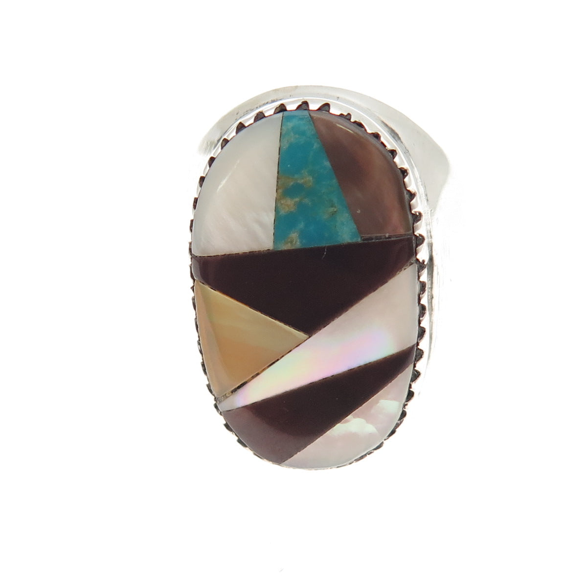 Old Pawn 925 Sterling Silver Vintage Southwestern Turquoise MOP Ring Size 11