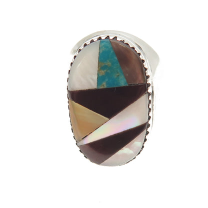 Old Pawn 925 Sterling Silver Vintage Southwestern Turquoise MOP Ring Size 11