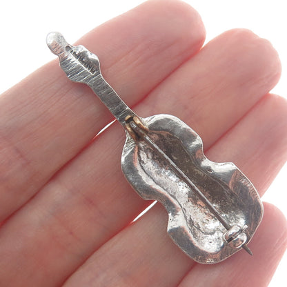 925 Sterling Silver Vintage Violin Musical Instrument Pin Brooch