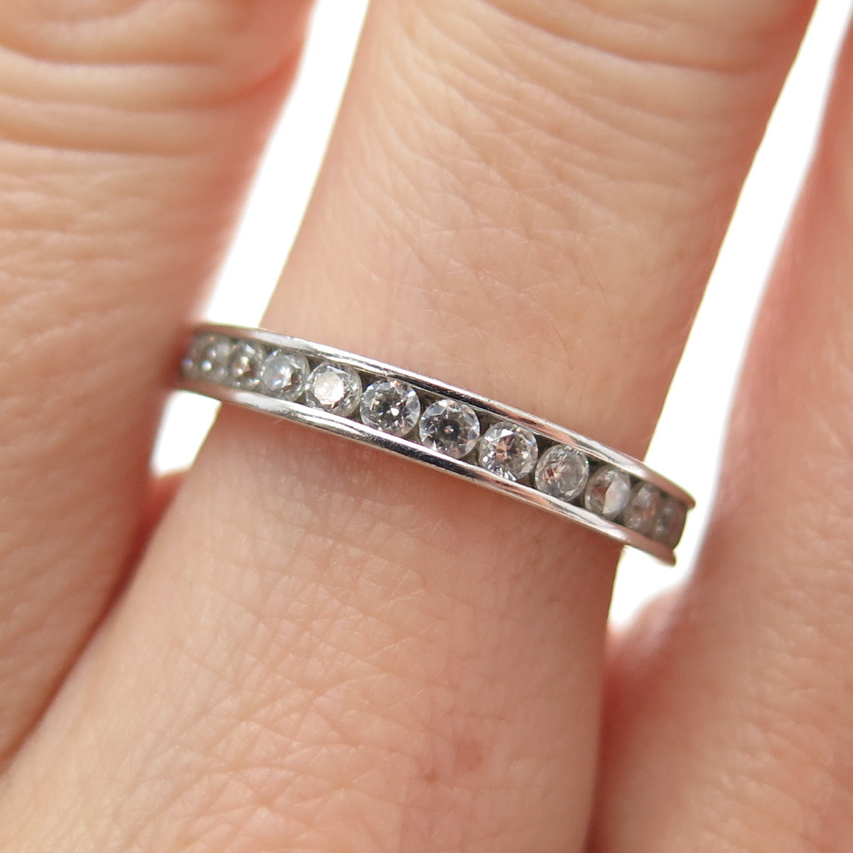925 Sterling Silver Round-Cut C Z All Around Eternity Band Ring Size 6.25