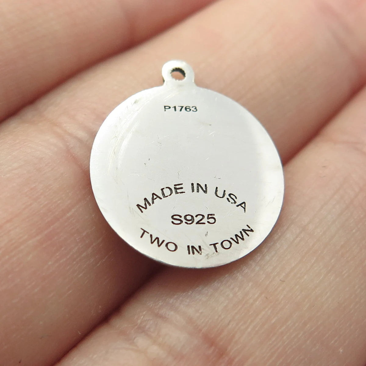 925 Sterling Silver USA Two In Town Wolf Charm Pendant