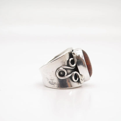 925 Sterling Silver Vintage Real Amber Swirl Ring Size 7.5