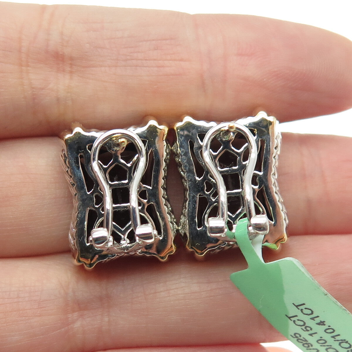 DANWAK 18K Gold Sterling 24-Diamond 0.15ct 2-Quartz 10.41ct Omega Back Earrings