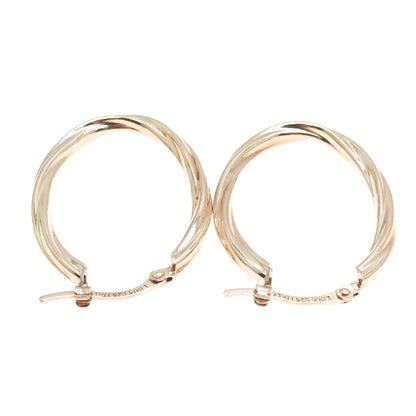 LIRM 925 Sterling Silver Rose Gold Plated Italy Twisted Hoop Earrings