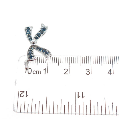 SAI 925 Sterling Silver Round-Cut Ocean Blue C Z Bow Minimalist Charm Pendant