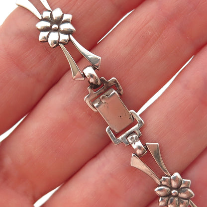 925 Sterling Silver Antique Art Deco Floral Oxidized Bracelet 7.5"