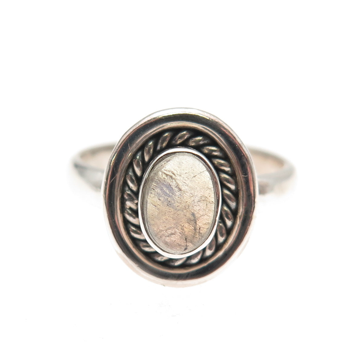 925 Sterling Silver Vintage Real Moonstone Oxidized Ring Size 7.25