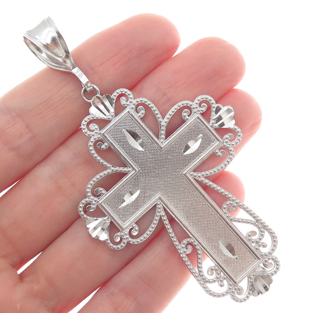 925 Sterling Silver Diamond-Cut Cross Pendant