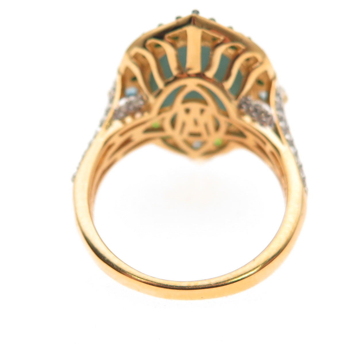 925 Sterling Gold Plated Real Turquoise Peridot Blue White Topaz Ring Size 8.25