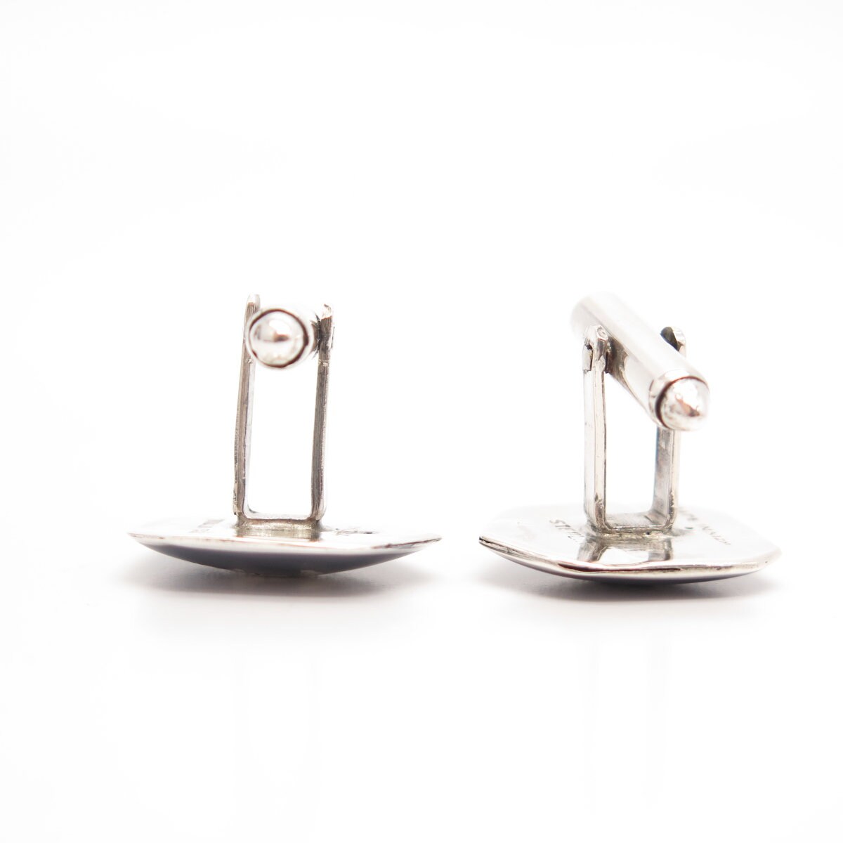 925 Sterling Silver Vintage Hematite Gem Siam Niello Hindu Goddess Cufflinks