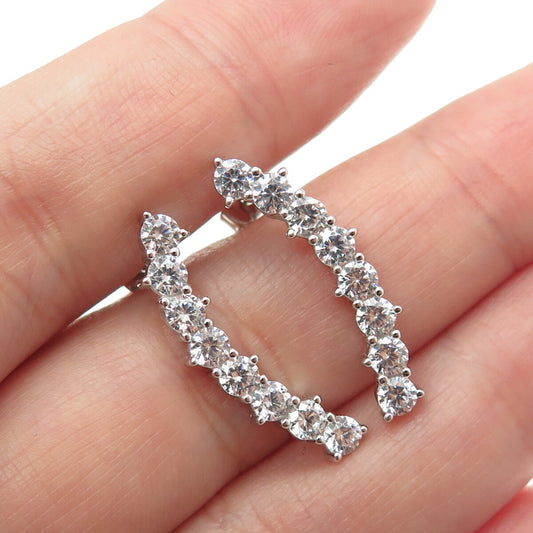 925 Sterling Silver Round-Cut C Z Wavy Bar Earrings