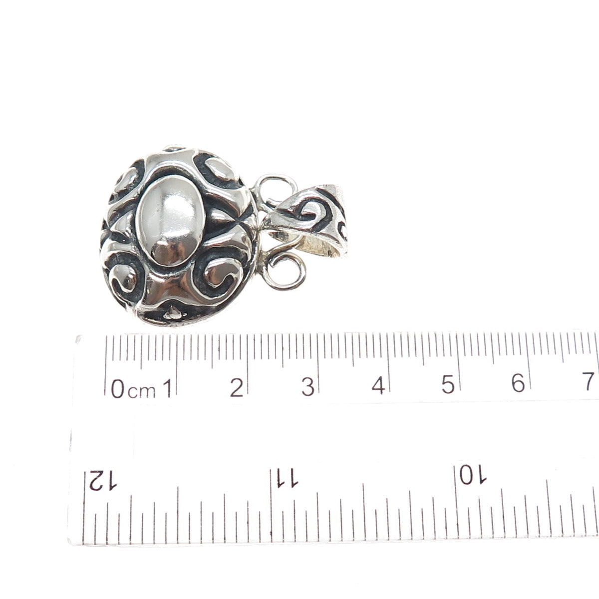 925 Sterling Silver Vintage Modernist Ornate Oxidized Charm Pendant