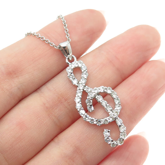 925 Sterling Silver Italy Round-Cut C Z Treble Clef Cable Chain Necklace 16"