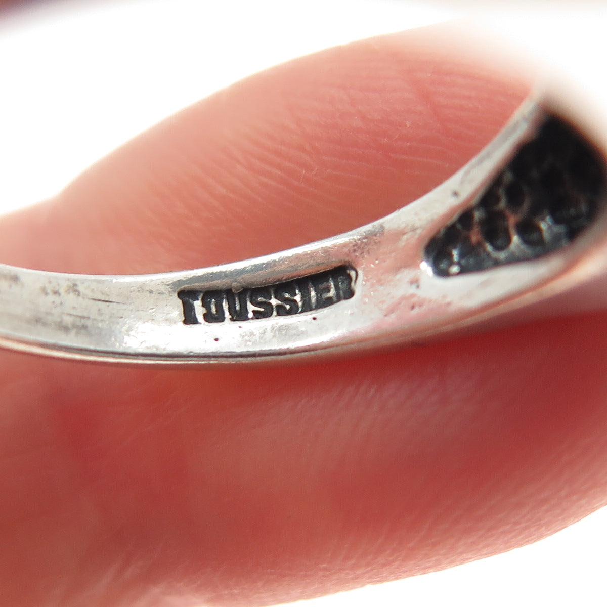 TOUSSIER 925 Sterling Silver Vintage Granulated Oxidized Ring Size 6.75