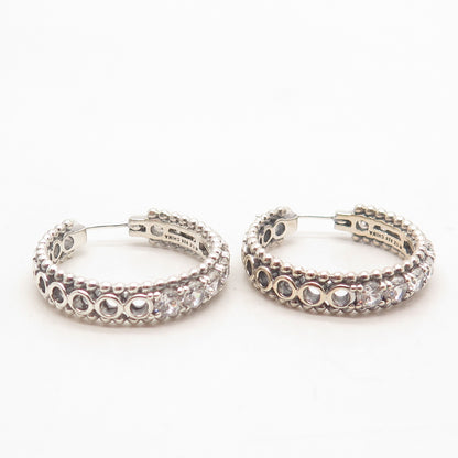 925 Sterling Silver Vintage C Z Round Hoop Earrings