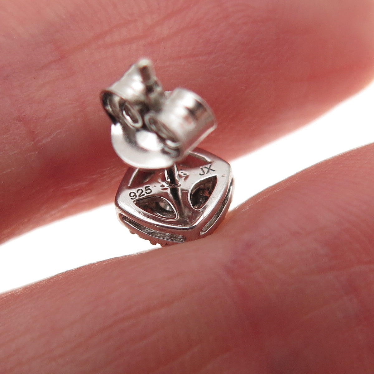 925 Sterling Silver Real Round-Cut Diamond Stud Earrings