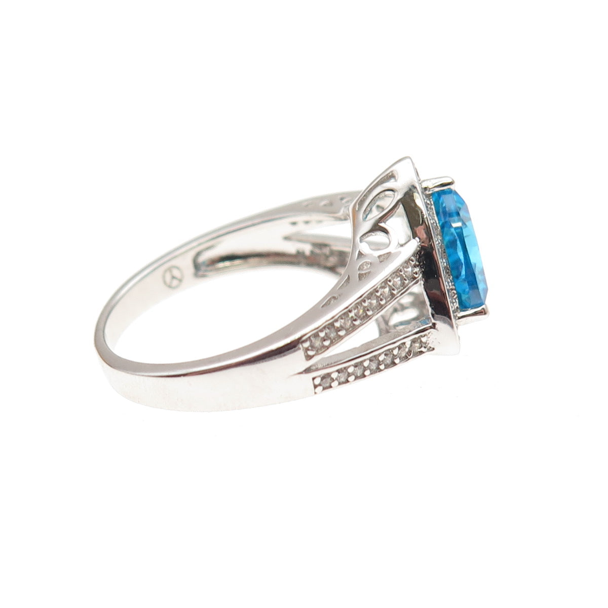 925 Sterling Silver Triangle-Cut Blue & Round-Cut White C Z Ring Size 6