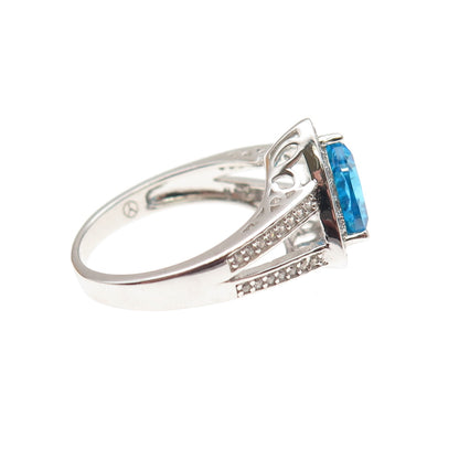 925 Sterling Silver Triangle-Cut Blue & Round-Cut White C Z Ring Size 6
