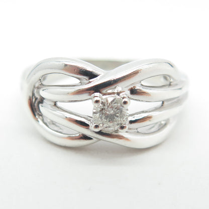 925 Sterling Silver Real Round-Cut Diamond Love Knot Ring Size 7.25