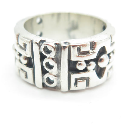 925 Sterling Silver Vintage Mexico Beaded Ethnic Band Ring Size 7.5