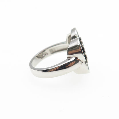 925 Sterling Silver Round-Cut Black C Z Flower Ring Size 7