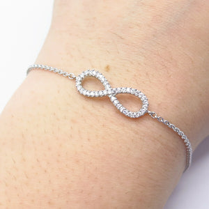 925 Sterling Silver Pave C Z Infinity Rolo Link Bracelet 7.5"