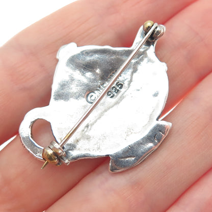 MARY ENGELBREIT 925 Sterling Silver Vintage Teapot Oxidized Pin Brooch