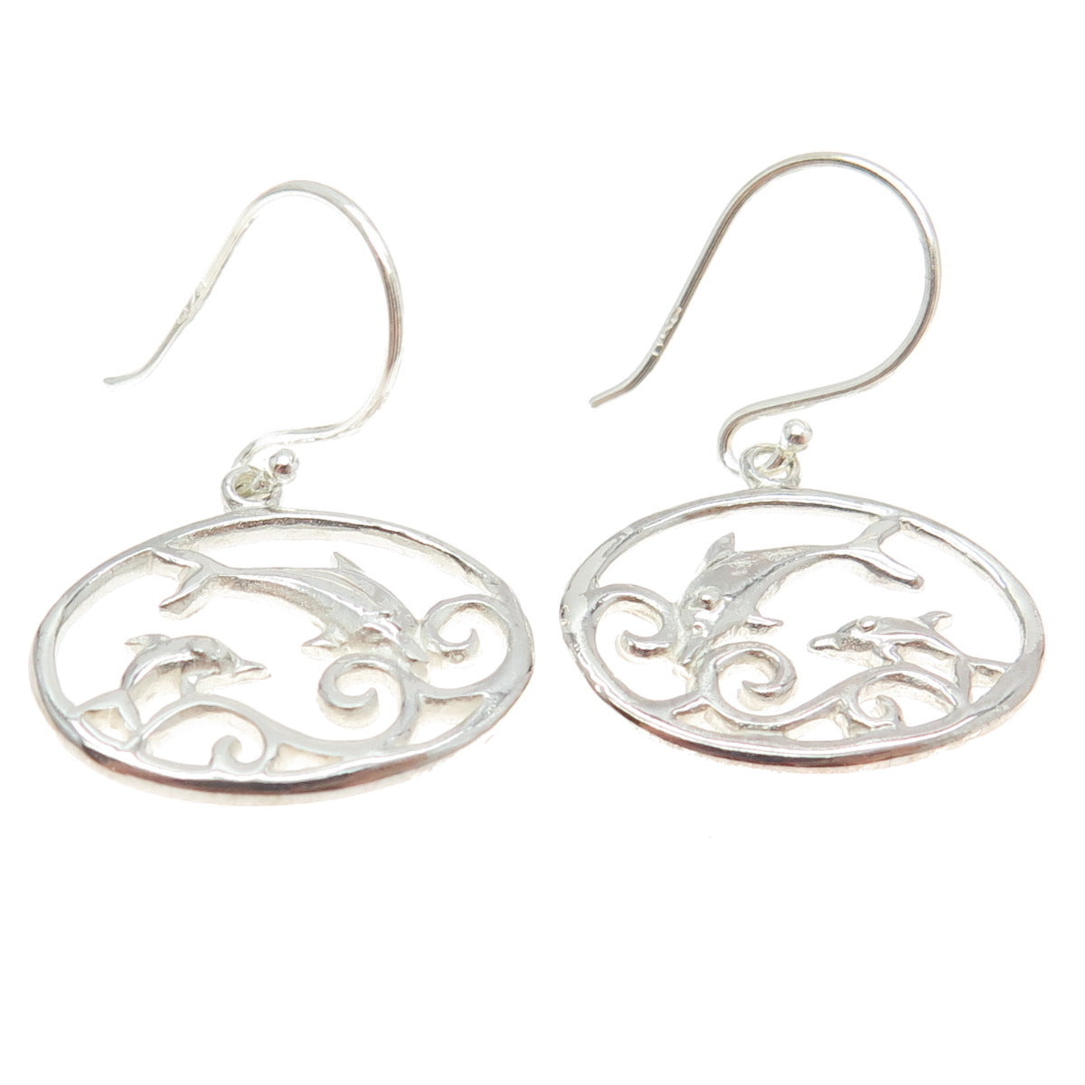 925 Sterling Silver Friendly Dolphin Dangling Earrings