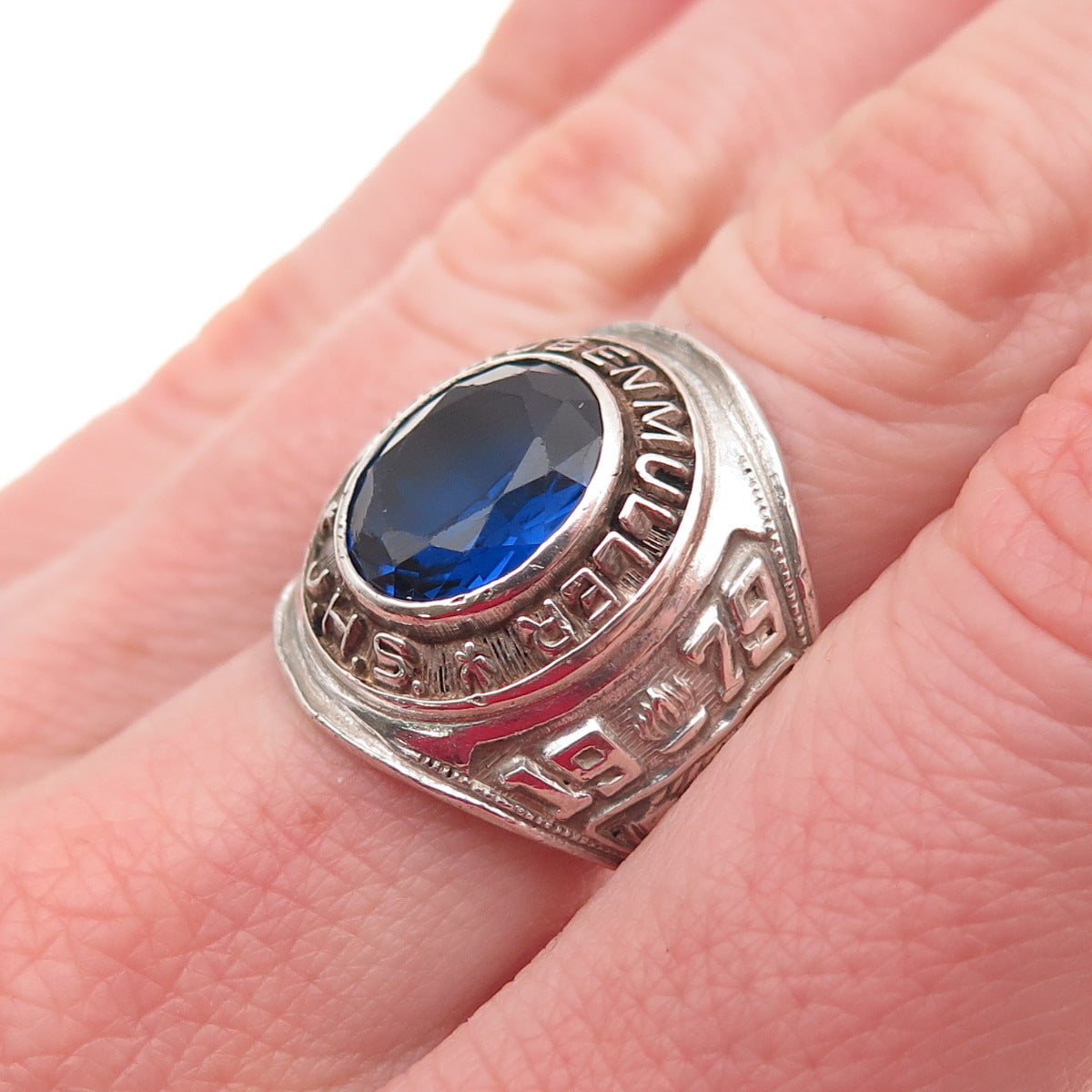 Reed&Co Sterling Vintage 1979 Lab-Sapphire Straubenmuller School Ring Size 6.75