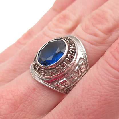 Reed&Co Sterling Vintage 1979 Lab-Sapphire Straubenmuller School Ring Size 6.75