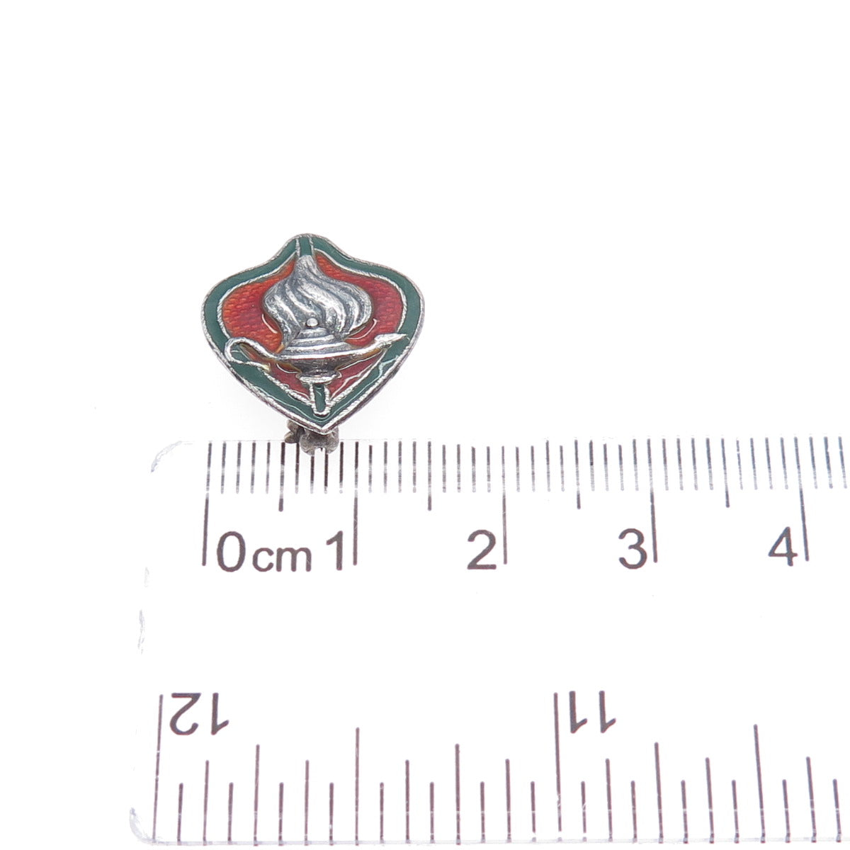 925 Sterling Silver Antique Art Deco Enamel Aladdin's Lamp Oxidized Pin Brooch