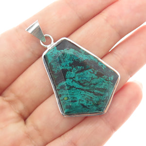 925 Sterling Silver Vintage Chrysocolla Modernist Charm Pendant