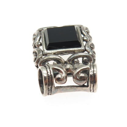 925 Sterling Silver Vintage Real Black Onyx Ornate Slide Oxidized Pendant