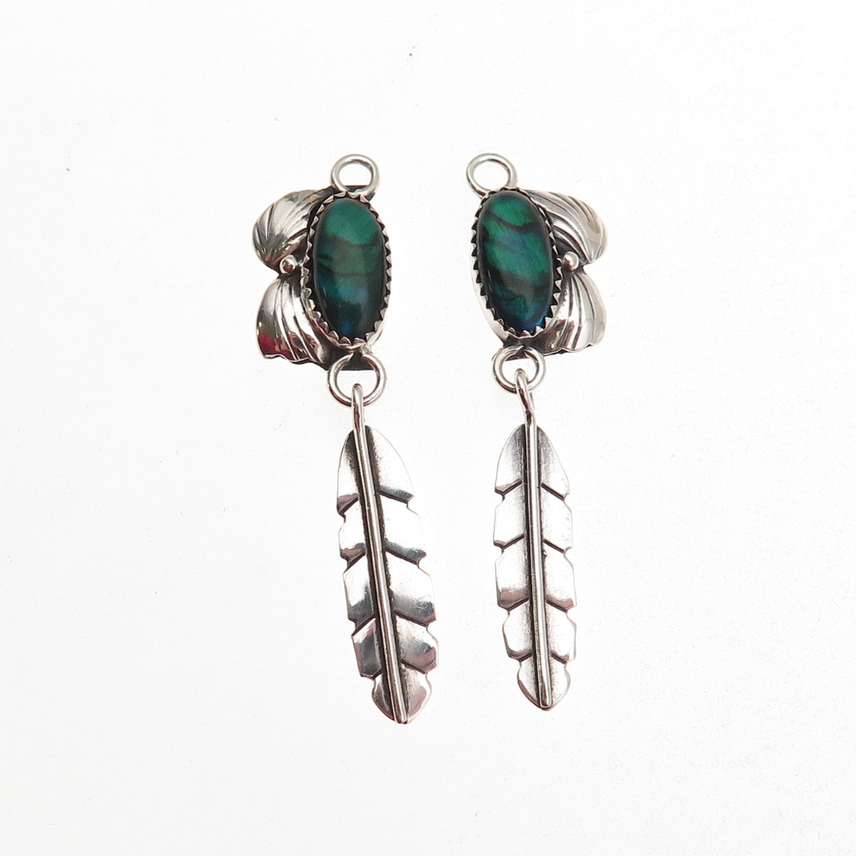 Ben Livingston Navajo Old Pawn Sterling Abalone Shell Feather Jacket Earrings