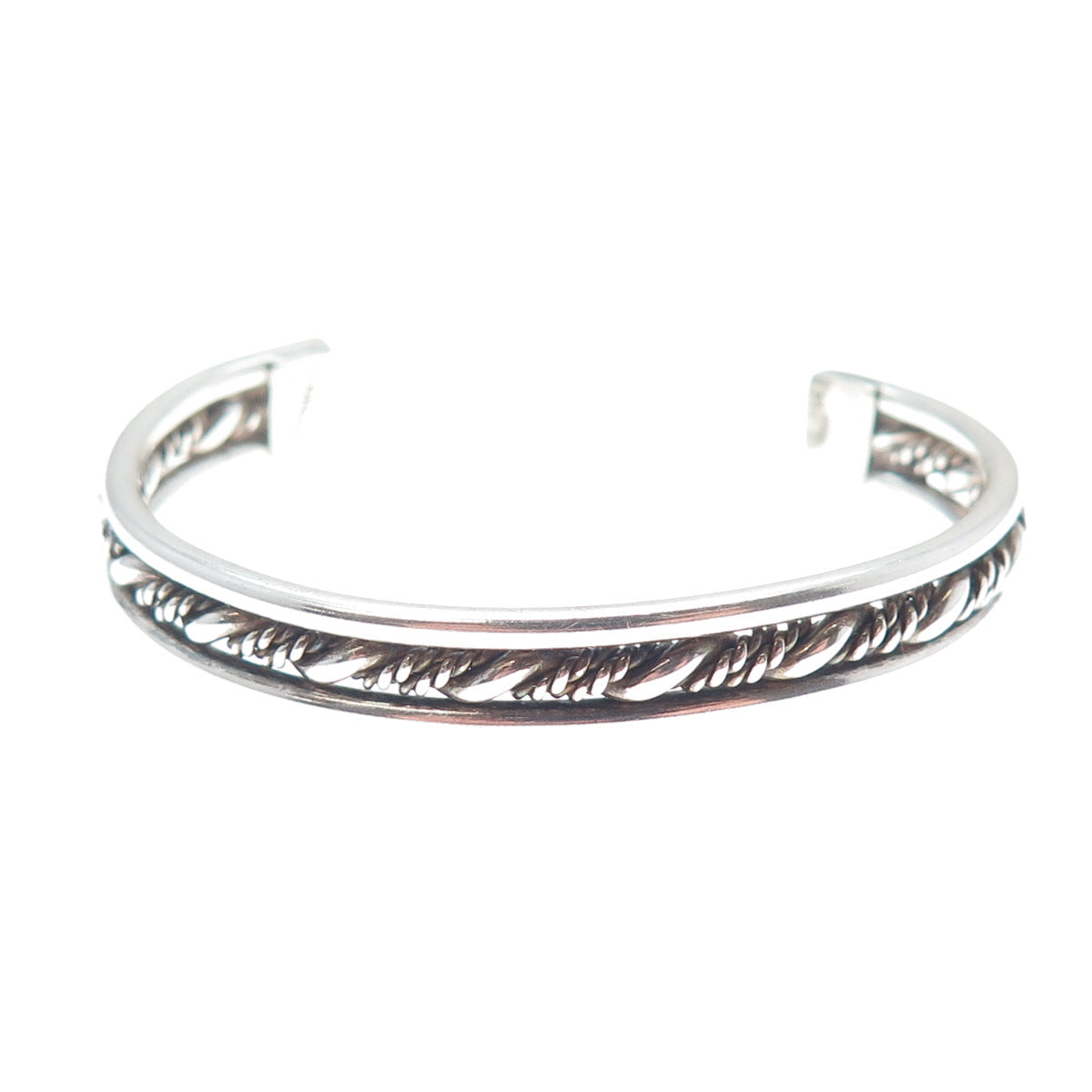 925 Sterling Silver Vintage Twisted Rope Oxidized Adjustable Cuff Bracelet 4.75"