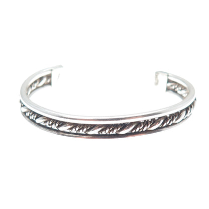 925 Sterling Silver Vintage Twisted Rope Oxidized Adjustable Cuff Bracelet 4.75"