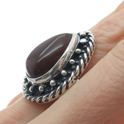 925 Sterling Silver Vintage Real Pear-Cut Carnelian Oxidized Ring Size 8.25