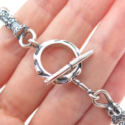 925 Sterling Silver Vintage Mexico Dragon Oxidized Link Bracelet 6.25"