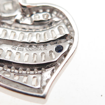 VANNA K 925 Sterling Silver Blue & White C Z Heart Slide Charm Pendant