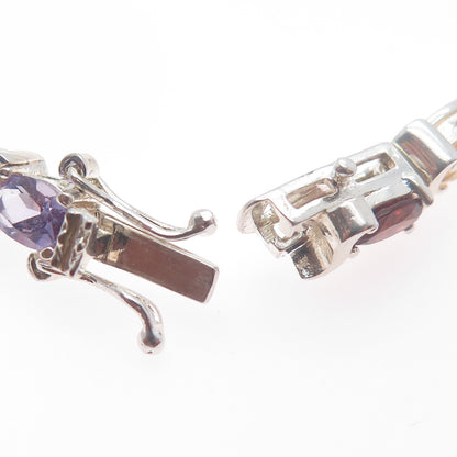 925 Sterling Silver Vintage Topaz Amethyst Garnet Citrine & Peridot Bracelet 7"