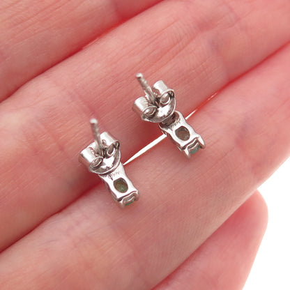 D'Joy 925 Sterling Silver Real Diamond & Emerald Stud Earrings