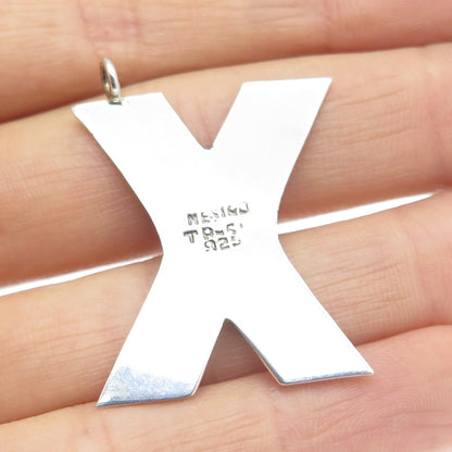 925 Sterling Silver Vintage Mexico Real Black Onyx Letter "X" Modernist Pendant