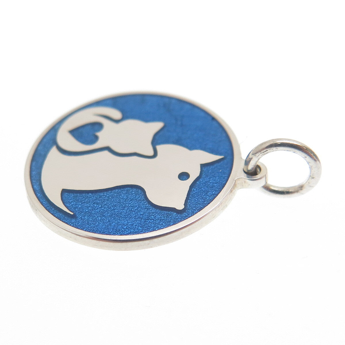 925 Sterling Silver Blue Enamel Dog & Cat Friendship Minimalist Charm Pendant