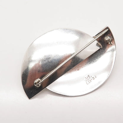925 Sterling Silver Vintage Mexico Real Black Onyx Gem Modernist Pin Brooch