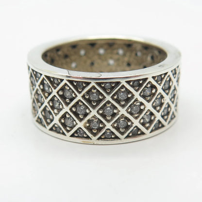 925 Sterling Silver C Z Wide Band Ring Size 7