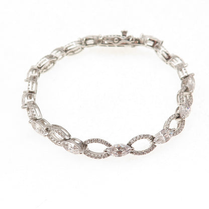 925 Sterling Silver Marquise & Round-Cut C Z Bracelet 6.75"