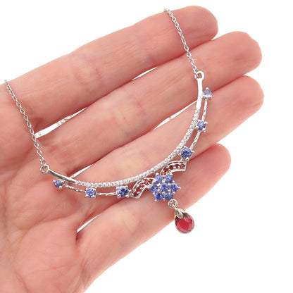 Chuck Clemency Sterling Silver Real Tanzanite Garnet & Topaz Chain Necklace 18"