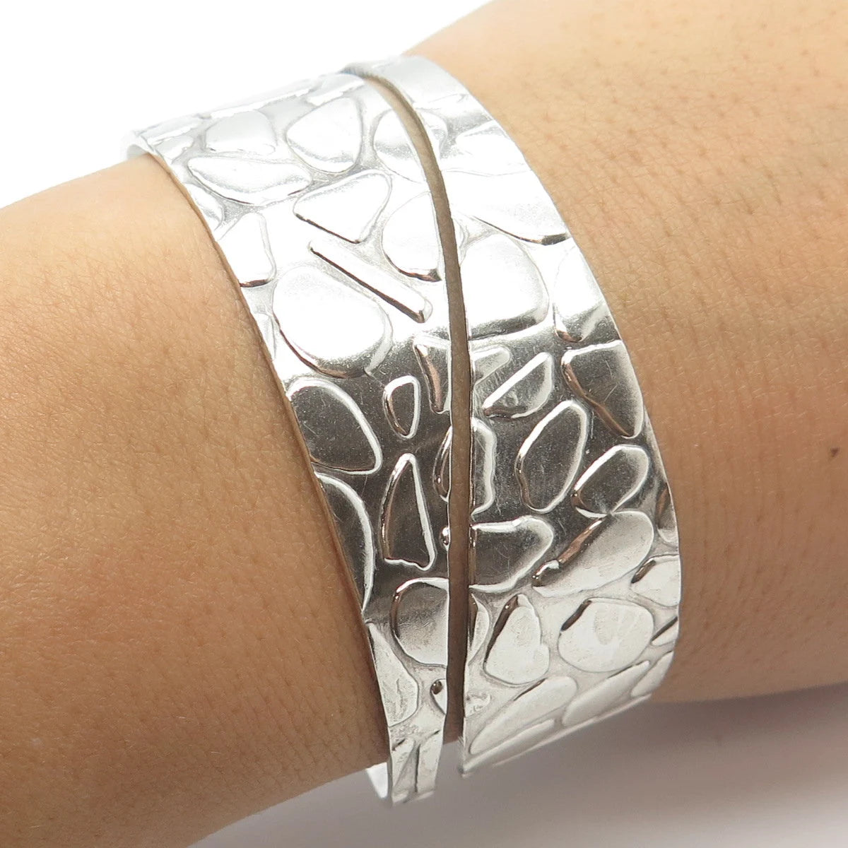 925 Sterling Silver Vintage Pebble Cuff Adjustable Bracelet 7"